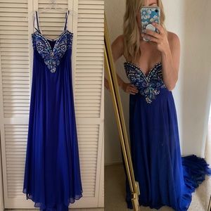 Sz 10 JVN by Jovani Blue Sweep Train Formal Gown